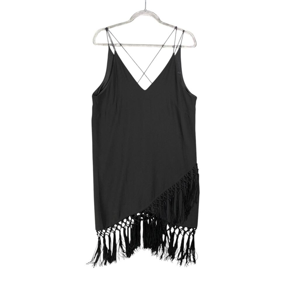 H&M V-Neck Cross Strap Wrap Skirt Fringe Evening Wear Party Dress Black Sz Large